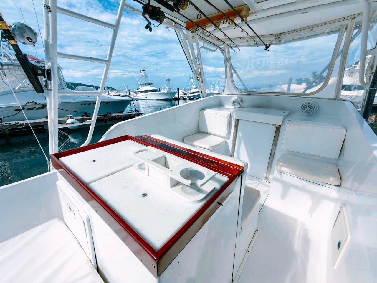 Helm and seating under the Predator's hardtop
